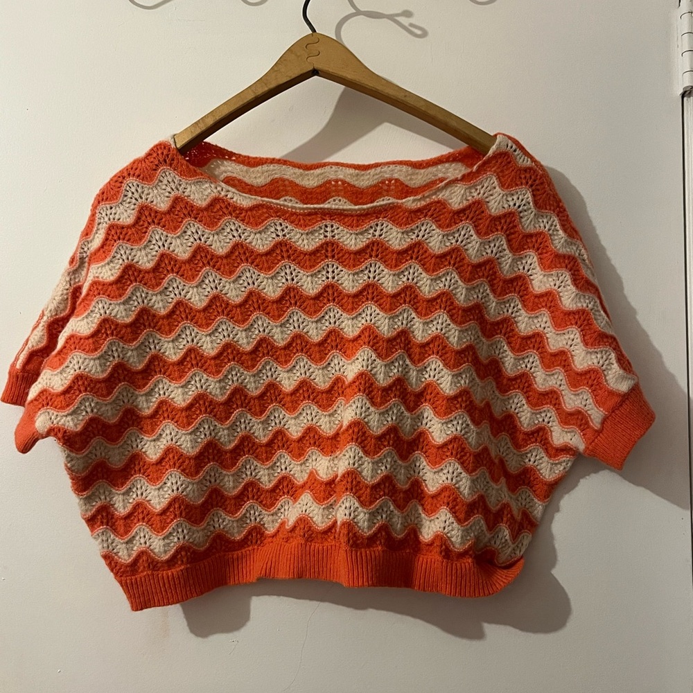 Orange and Cream Chevron Knit Sweater